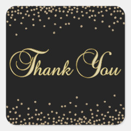 Adesivo Quadrado Elegante Confetti Dourado Preto Único Obrigado