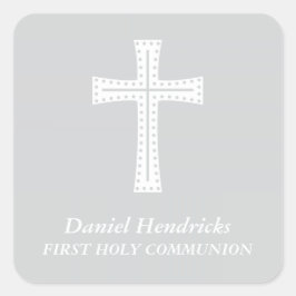 Adesivo Quadrado Elegante Cross First Santa Comunhão Favor