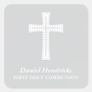 Adesivo Quadrado Elegante Cross First Santa Comunhão Favor
