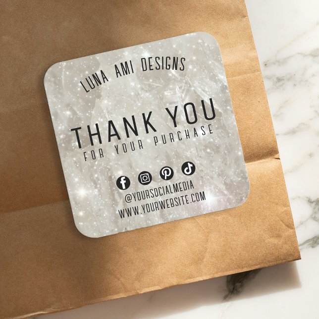 Adesivo Quadrado Elegante Crystal Diamond Obrigado Encomenda (Criador carregado)