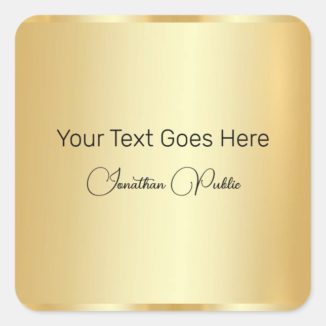Adesivo Quadrado Elegante de aparência Dourada de Modelo de Script  (Frente)