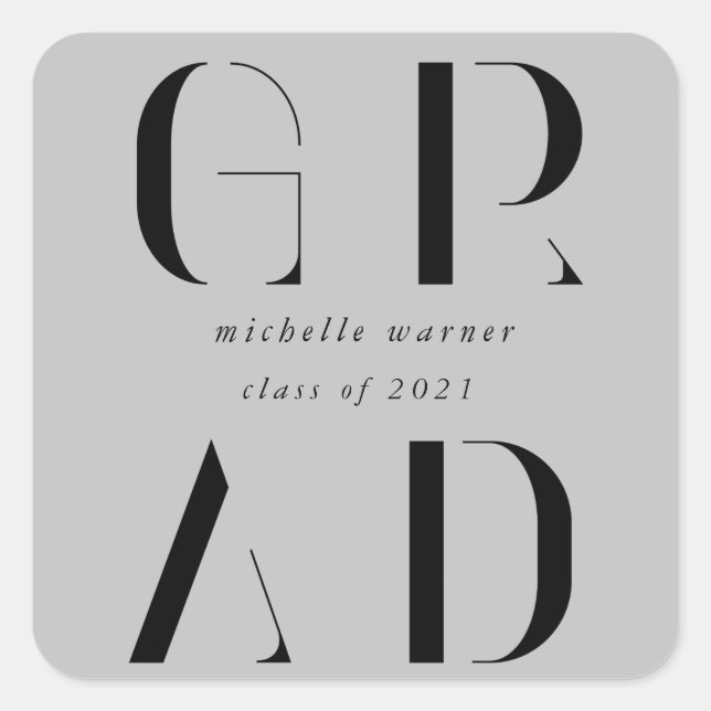adesivo quadrado elegante de graduação de script m (Frente)