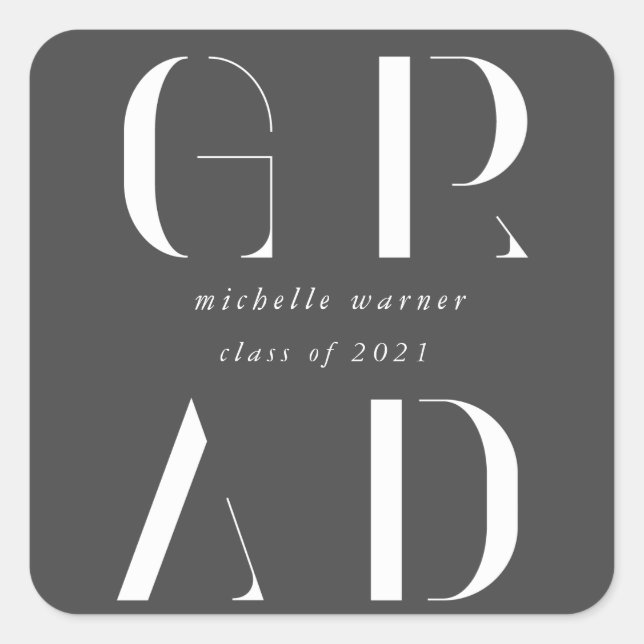 adesivo quadrado elegante de graduação de script m (Frente)