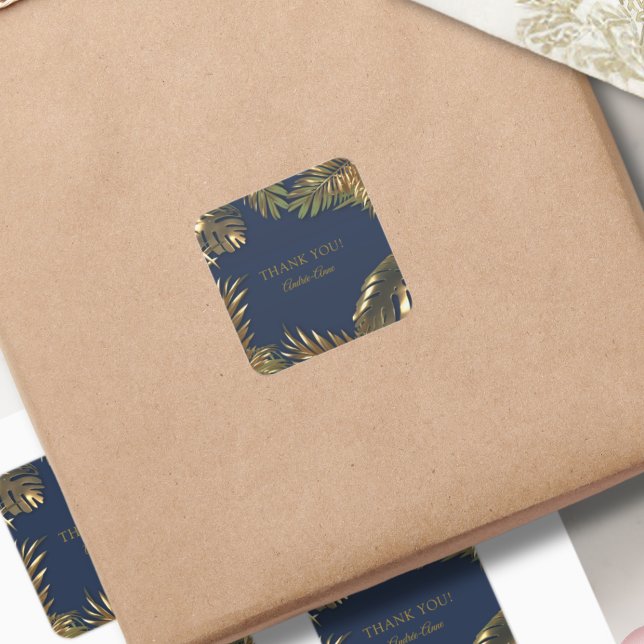 Adesivo Quadrado Elegante Dourado Azul 50 Fabuloso Obrigado (Criador carregado)