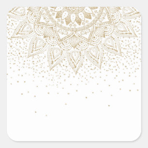 Adesivo Quadrado Elegante Dourado Mandala Dots Design