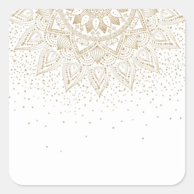 Adesivo Quadrado Elegante Dourado Mandala Dots Design (Frente)