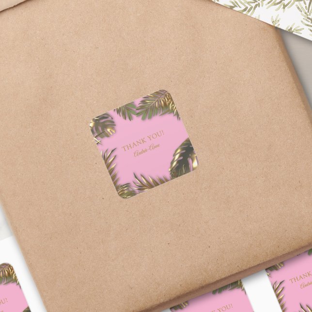 Adesivo Quadrado Elegante Dourado Rosa 50 Fabuloso Obrigado (Criador carregado)