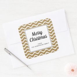 Adesivo Quadrado Elegante Dourado Stripes Script Feliz Natal