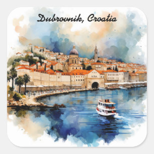 Adesivo Quadrado Elegante Dubrovnik Croácia Pintura em Aquarela
