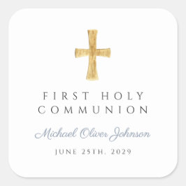 Adesivo Quadrado Elegante Dusty Blue Cross Boy Primeira Comunhão
