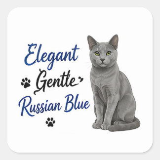 Adesivo Quadrado 🐾 Elegante e Gentil Amante de Gato Azul Russo 🐾