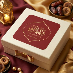 Adesivo Quadrado Elegante Eid Mubarak Caligrafia Árabe Vermelho Dou