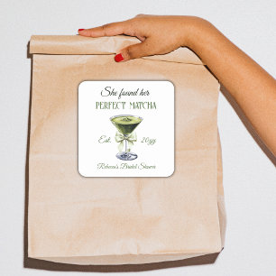 Adesivo Quadrado Elegante, Ela Encontrou Seu Chá de Noiva Matcha Pe