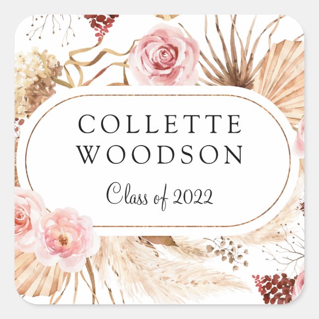 Adesivo Quadrado Elegante Festa de formatura Botânica Intravenosa (Frente)