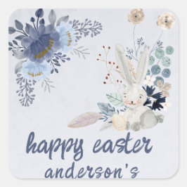 Adesivo Quadrado Elegante Floral Aquarela - Feliz Páscoa Quadrado S