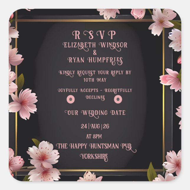 Adesivo Quadrado Elegante Floral Blossom Invitation Design S (Frente)