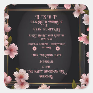 Adesivo Quadrado Elegante Floral Blossom Invitation Design S