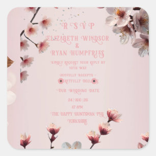 Adesivo Quadrado Elegante Floral Blossom Invitation Design S
