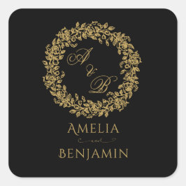 Adesivo Quadrado Elegante Floral Dourada Francês Vintage