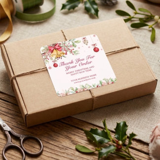 Adesivo Quadrado Elegante Floral Festivo Feliz Natal Obrigado 