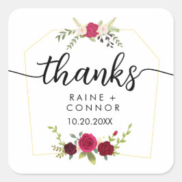 Adesivo Quadrado Elegante Floral Obrigado Casamento