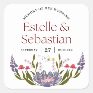Adesivo Quadrado Elegante Floral Wedding Souvenir Sticker