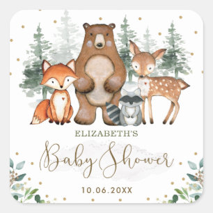 Adesivo Quadrado Elegante Floresta Florestal Verde Dourado