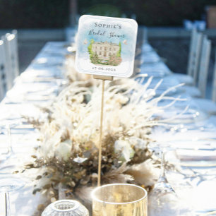 Adesivo Quadrado Elegante Fonte de Local de Casamento Flores de Noi