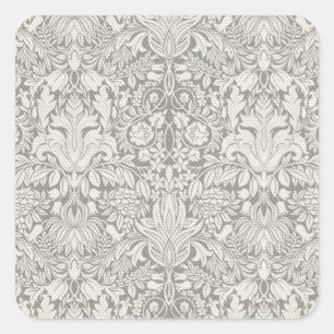 Adesivo Quadrado elegante formal brocado de renda damasco branco