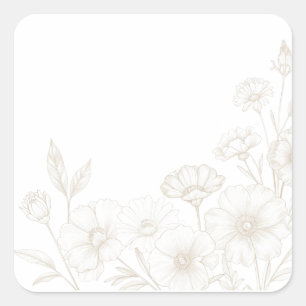 Adesivo Quadrado Elegante Fundo de Moldura de Arte de Linha Floral 