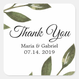 Adesivo Quadrado Elegante galhos verdes Casamento aéreo Obrigado