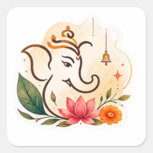 Adesivo Quadrado Elegante Ganesha Lótus Diwali