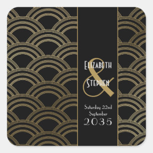 Adesivo Quadrado Elegante Gatsby Art Déco Anos 20 Dourado Casamento