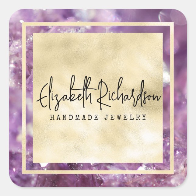 Adesivo Quadrado Elegante Glam Boho Ametyst Crystal Boutique (Frente)