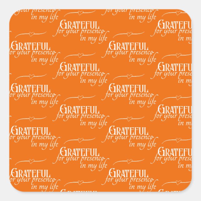 Adesivo Quadrado Elegante Grateful Ação de Graças Outono Laranja (Frente)