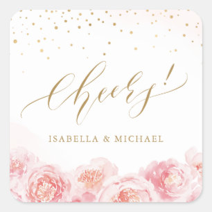 Adesivo Quadrado Elegante grava ouro e blush floral