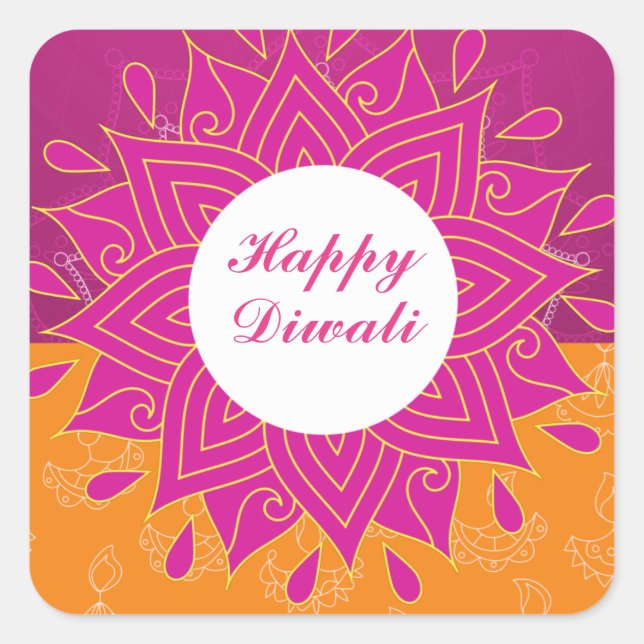 Adesivo Quadrado Elegante Happy Diwali Square Sticker (Frente)