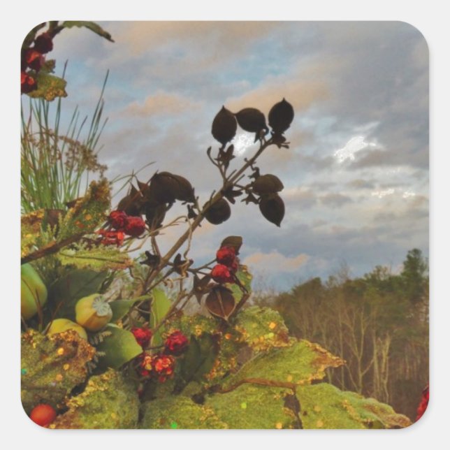 Adesivo Quadrado Elegante Holly Christmas, (Frente)