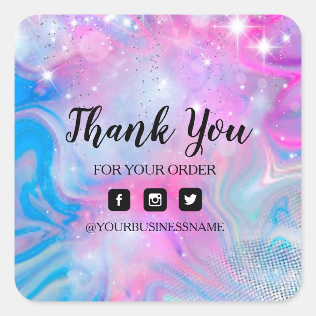 Adesivo Quadrado Elegante Holografia Unicorn Sticker (Frente)