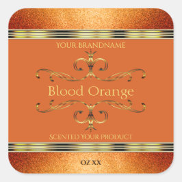 Adesivo Quadrado Elegante Laranja Dourado Rótulos de Produto Bordas