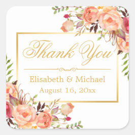 Adesivo Quadrado Elegante Laranja Rosa Floral Dourado Quadro Obriga