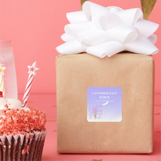 Adesivo Quadrado Elegante Lavanda Floral Roxo Verão  (Festa)