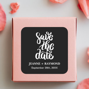 Adesivo Quadrado Elegante Letra Preta Salve a Data Casamento Boho