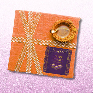 Adesivo Quadrado Elegante mandala diyas hindu e púrpura diwali