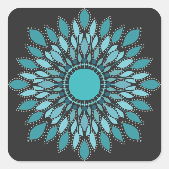 Adesivo Quadrado Elegante Mandala Teal Lotus Flower (Frente)