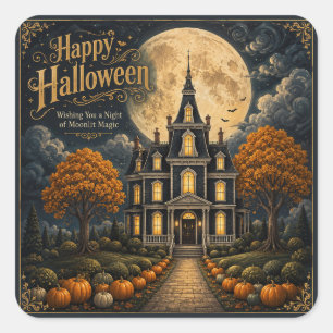 Adesivo Quadrado Elegante Mansão Assombrada de Halloween