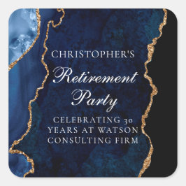 Adesivo Quadrado Elegante Marinho Azul Dourado Agate Retirement Par
