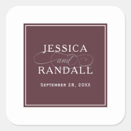 Adesivo Quadrado Elegante Marsala Burgundy Red Wedding Favor
