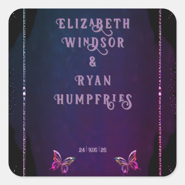 Adesivo Quadrado Elegante Mauve e Dourados Convites para Casamento (Frente)