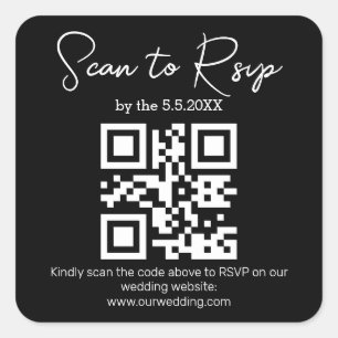 Adesivo Quadrado elegante mínimo rsvp qr code casamento preto branc